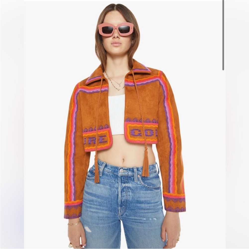 MOTHER THE SHRUGGER JACKET FAUX LEATHER BROWN SUEDE COACHELLA FESTIVAL SMALL